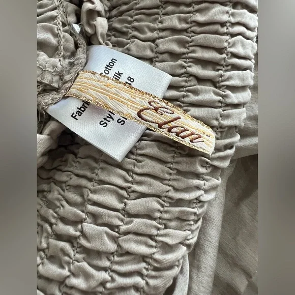 NWOT ELAN Silk & Cotton Tiered Neutral Accordion Smocked MIDI Dress/skirt. Small - Picture 15 of 16